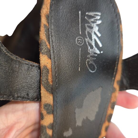 Women's 9.5 Leppard Print Platform Brown Sandal Shoe 5 Inch Heel 9 1/2 - Picture 7 of 8